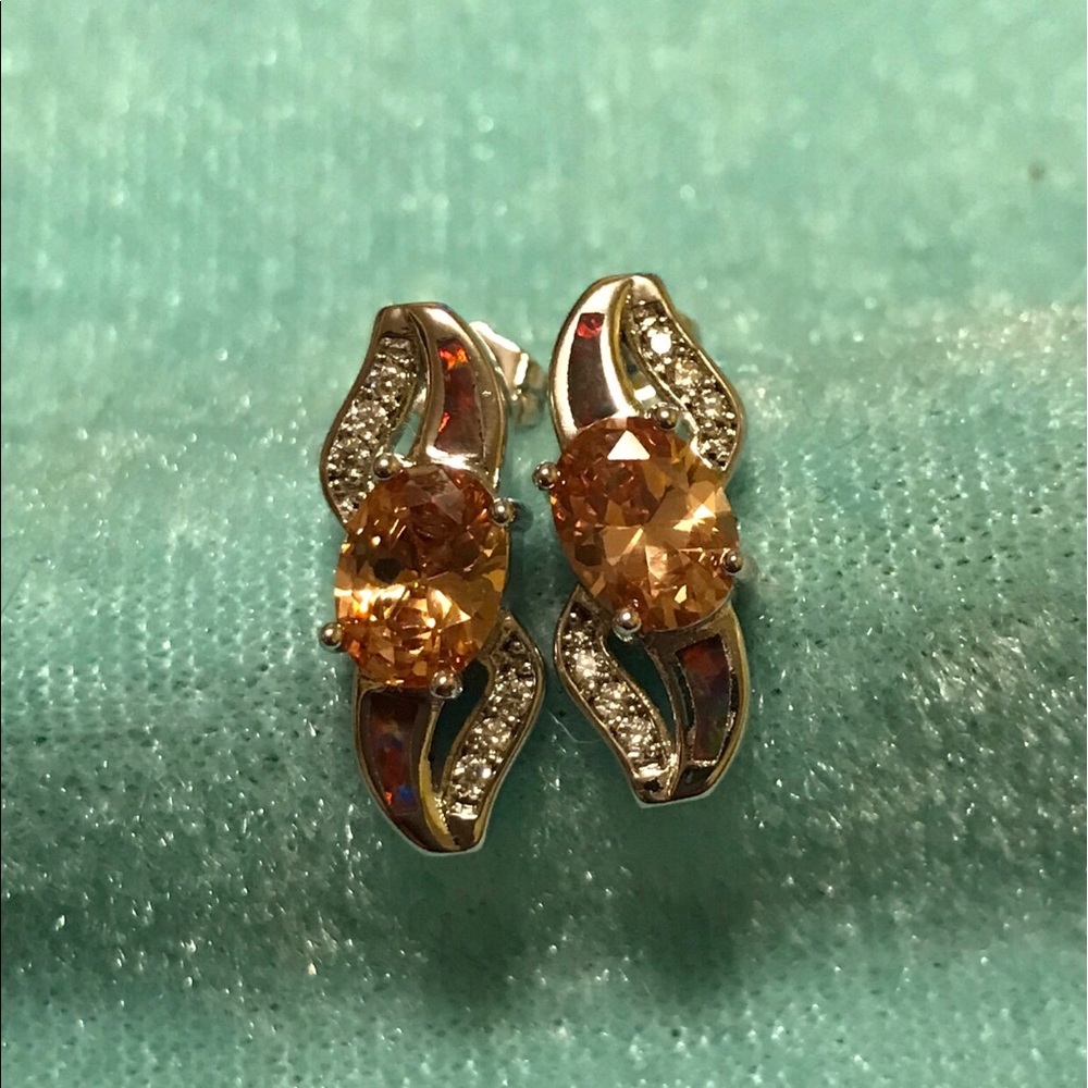 Orange Fire Opal Stud Earrings - image 2